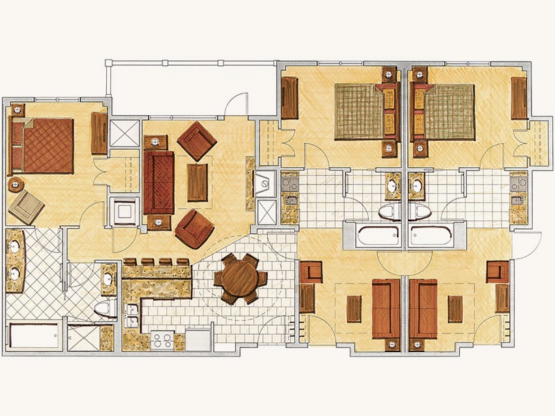 Three-Bedroom Residence Floor Plan - Grand Lodge at Peak 7